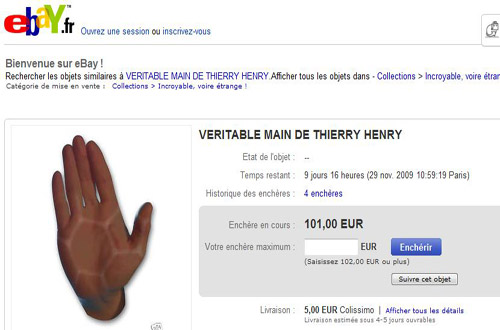 La main de Thierry Henry en vente sur eBay !