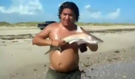 Pêcheur qui se fait mordre par un bébé requin (VIDEO)