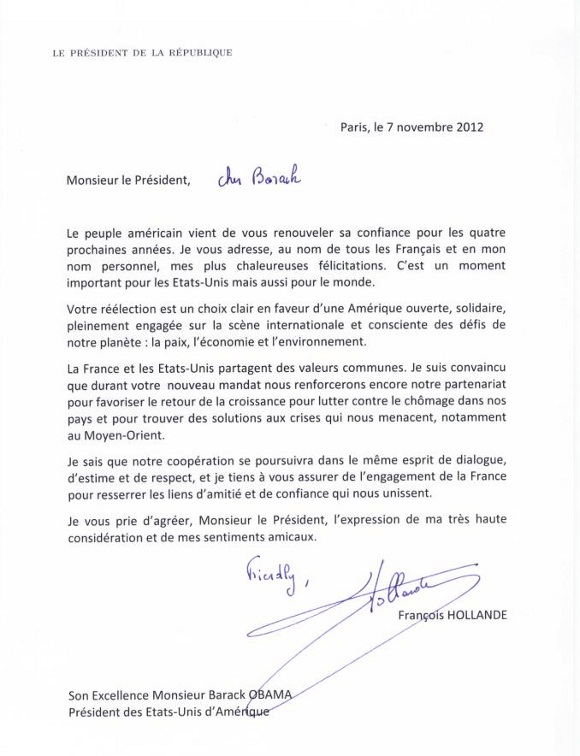 lettre Hollande à Obama