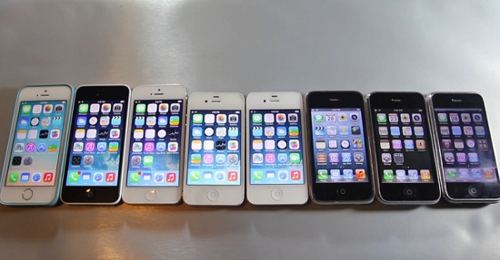 Test de rapidité : iPhone 5S vs 5C vs 5 vs 4S vs 4 vs 3Gs vs 3G vs 2G (VIDEO)
