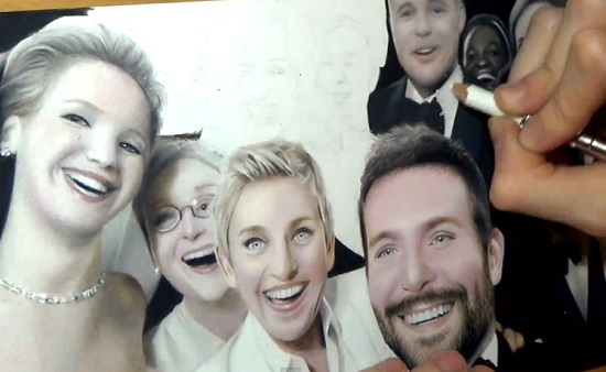 Elle dessine le selfie des Oscars 2014 (VIDEO)